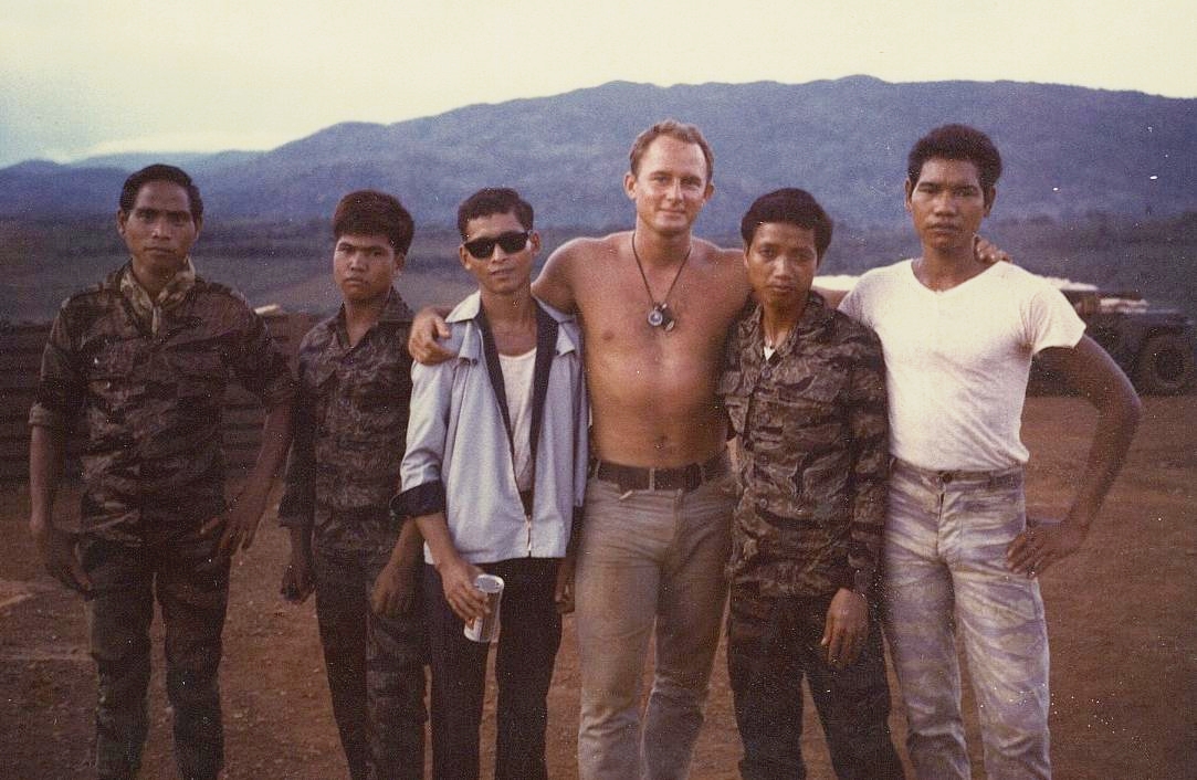 SSG L Holmes with Montagnards(mostly Rhade and Jarai) at Plei Djereng A-251, RVN, May 68