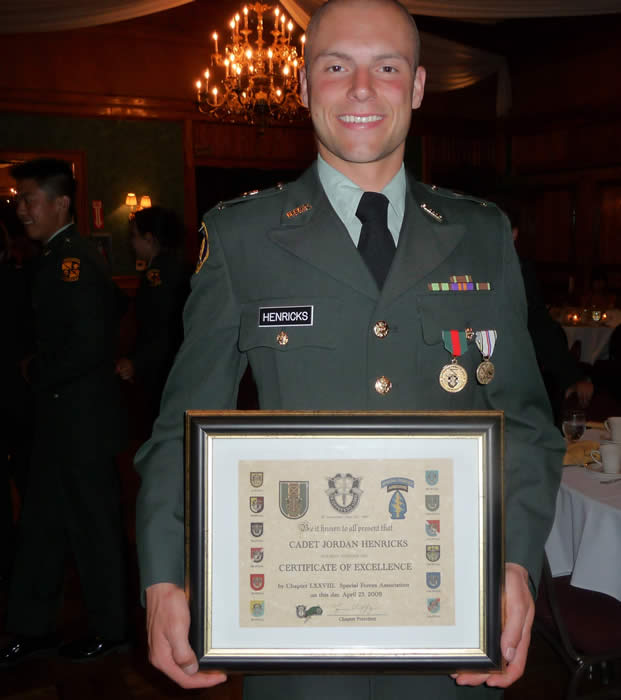 University of California at Los Angeles, ROTC Cadet Jordan Hendricks. Professor of Military Science LTC David Kramer Commanding