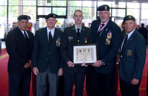 University of Southern California ROTC, Terry Cagnolatti, Lonny Holmes, Cadet Mark Thomas, Jim Duffy, Lin Fein. University of Southern California ROTC, Terry Cagnolatti, Lonny Holmes, Cadet Mark Thomas, Jim Duffy, Lin Fein.