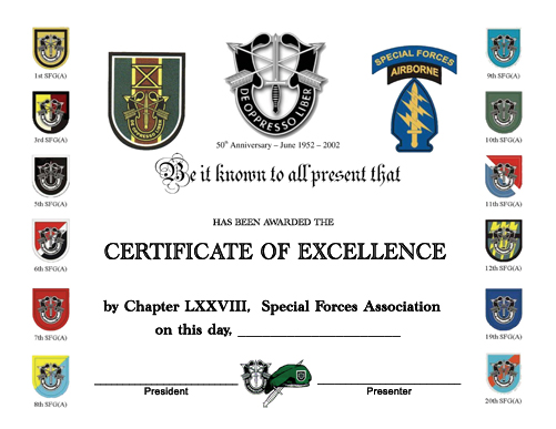 A copy of the award certificate presented to the appointed ROTC Cadet.