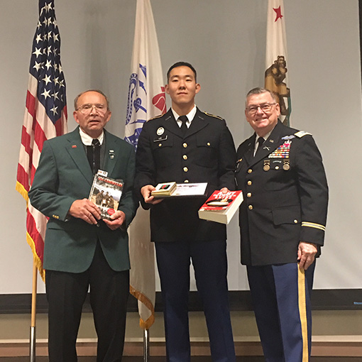 Len Fein, USC Cadet Eric Lee, Gary Macnamara