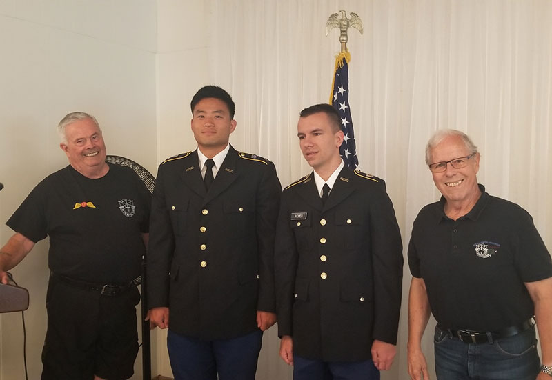 Left to right, Chapter President Bruce Long, Cadet Joshua Ji, Cadet Trenton Reimer and Chapter Vice President Don Gonneville. Cadet Ji and Cadet Reimer, both of UCLA, were presented with Awards of Excellence.
