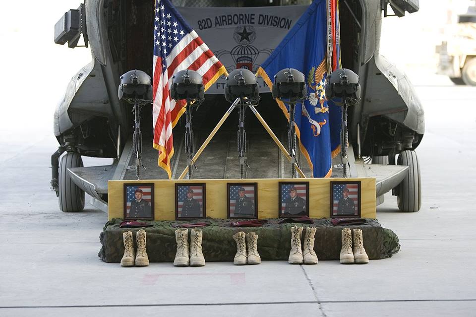 Ramp Ceremony honors Flipper-75 aircrew KIA. KAF, Afghanistan, June 2007. (Courtesy 82nd CAB)
