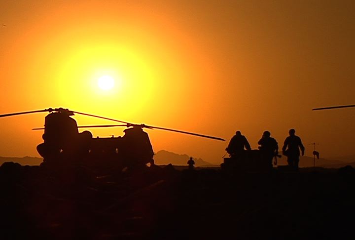 Waiting for sunset to launch fatal air assault, KAF, May 30, 2007. CH-47 'Flipper' unit on tarmac. (Photographer Greg Danilenko, courtesy Alex Quade)