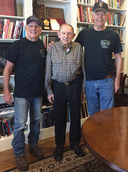 Left to right, Doug "The Frenchman" LeTourneau, U.S. Army Maj. Gen. John "Jack" K. Singlaub and John Stryker Meyer at Singlaub's home.