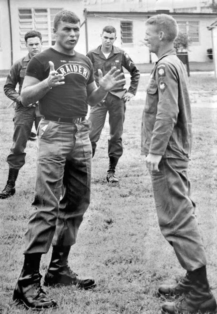 At right, Jake Jakovenko when he was an instructor at the 82nd ABN Raider School — he was indeed one tough SOB