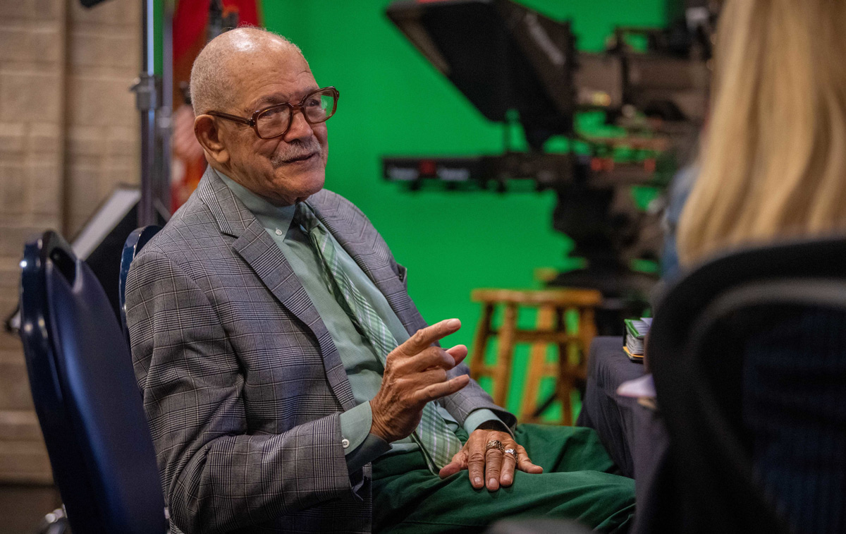 Retired U.S. Army Col. Paris D. Davis conducts media training at the Pentagon in Arlington, VA.