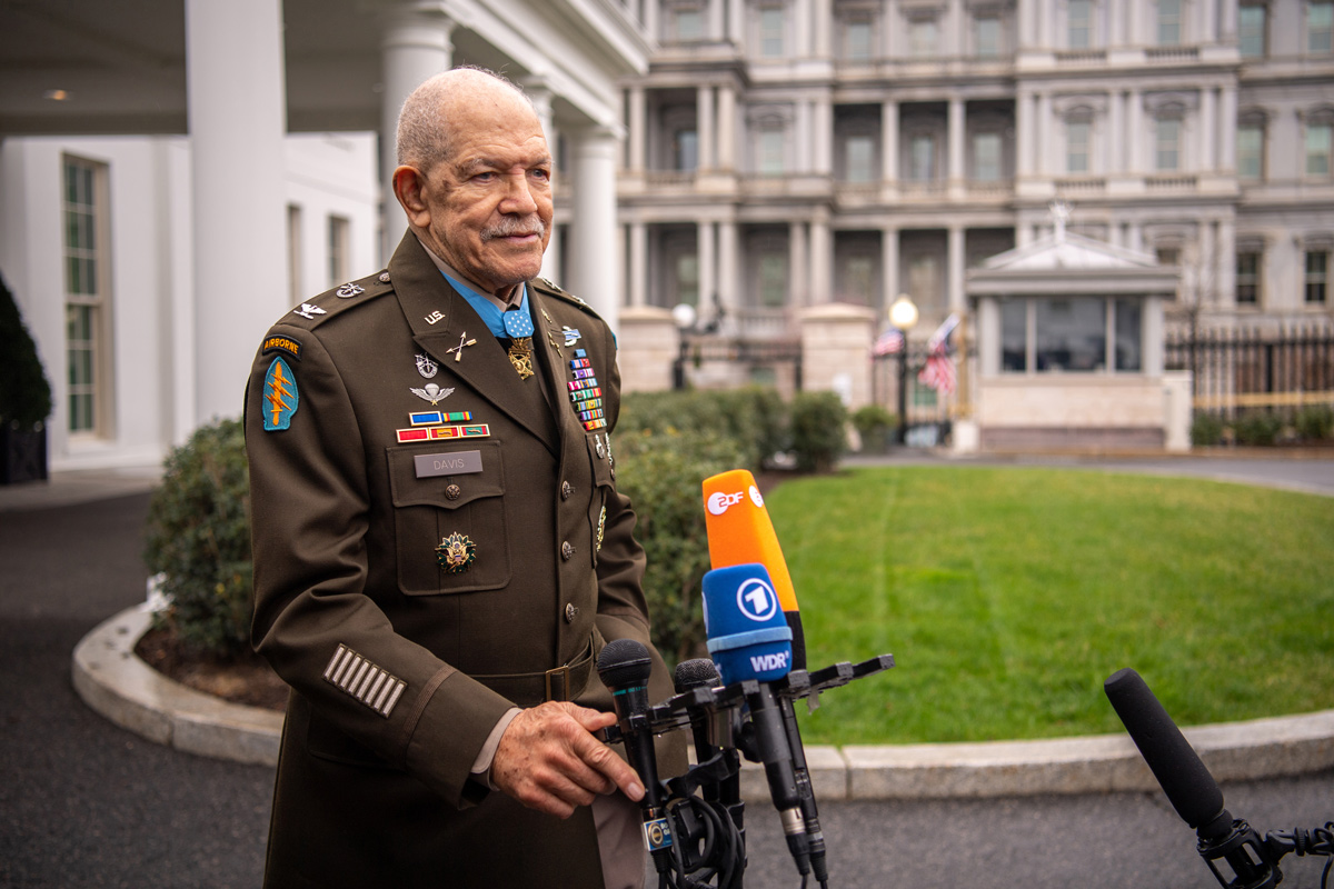 Retired U.S. Army Col. Paris D. Davis addresses the media just after receiving the Medal of Honor.