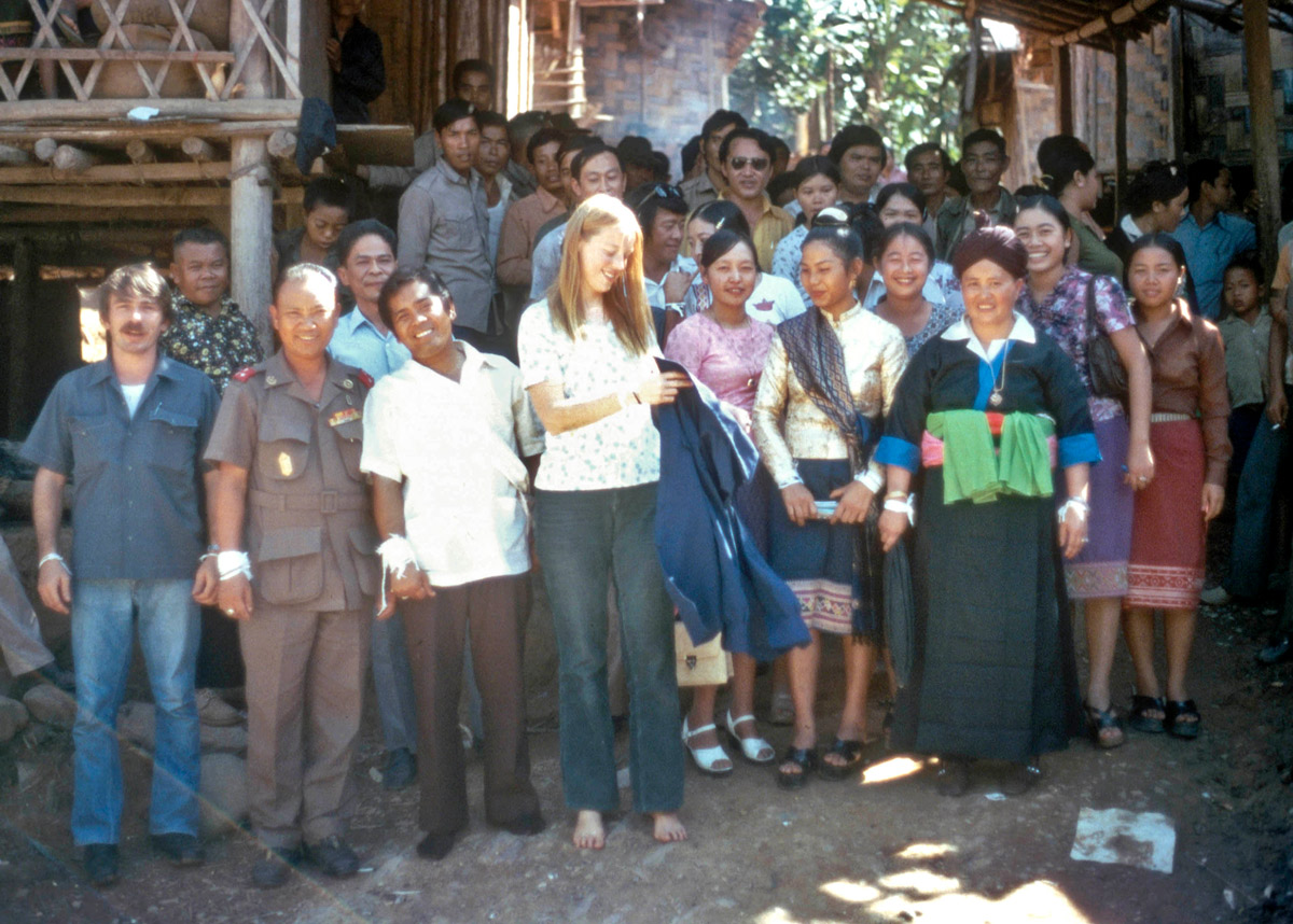 Steve Schofield (left front) next to General Vang Pao at nurse’s wedding in Bon Xon. (Photo courtesy Steve Schofield)