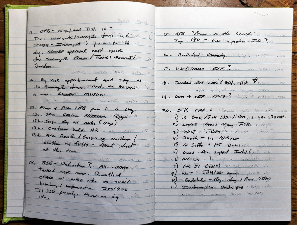 From my C3 SOFID notebook: An example of just how much information/intelligence the SOFID had available and had to keep track of/process on a daily basis. (Author Collection)