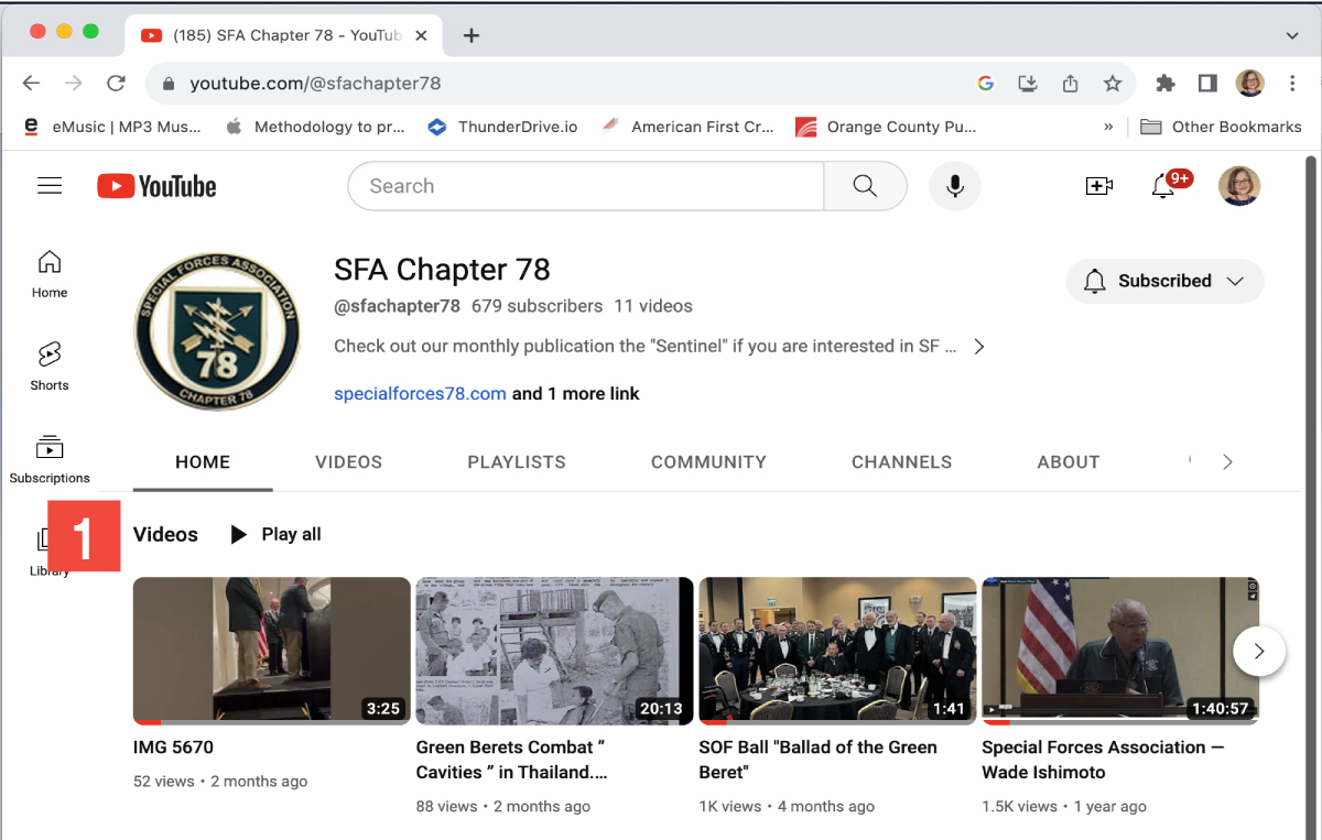 @sfachapter78 YouTube channel Home Screen — video section