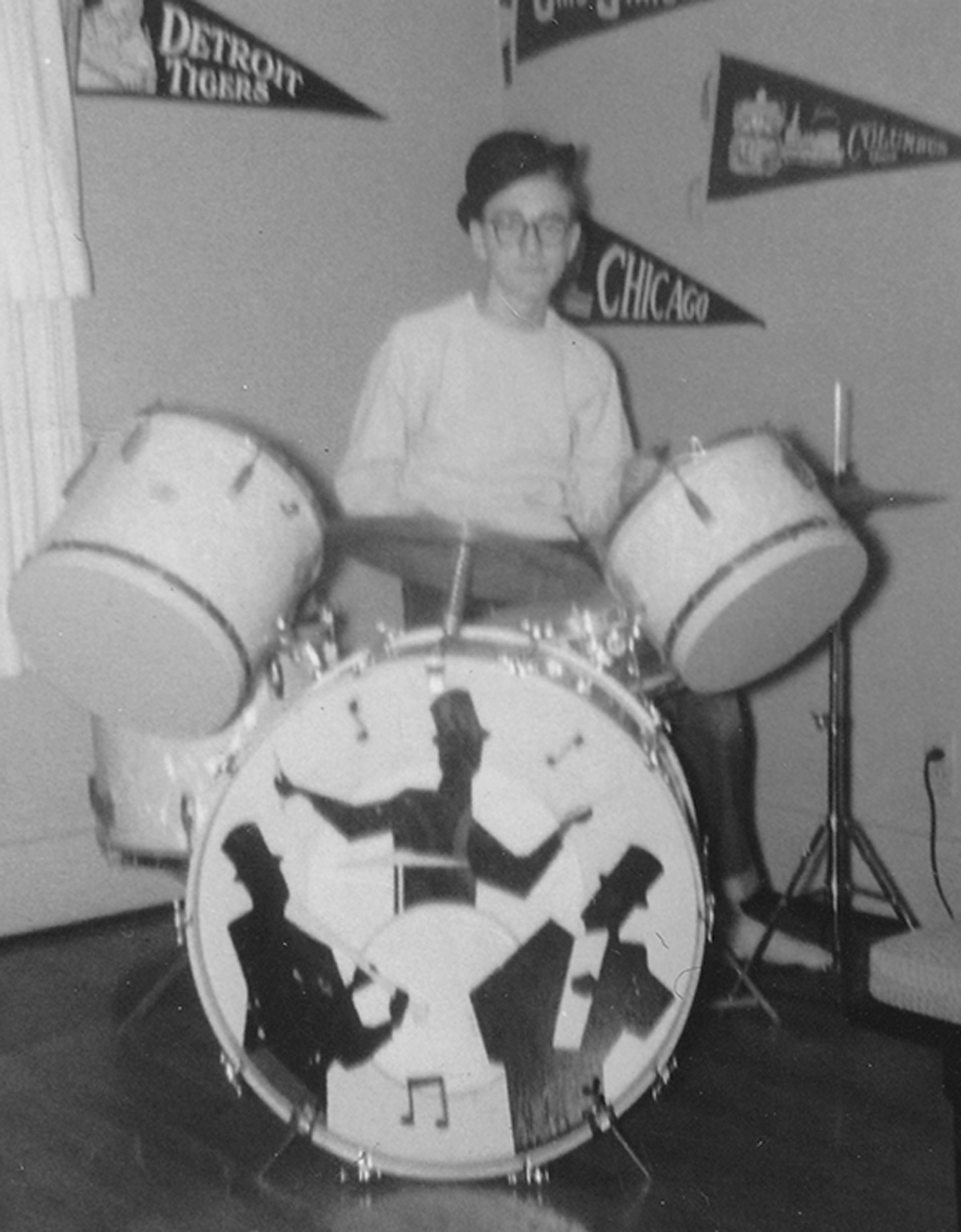 Teenaged Jim Lockhart at his drum kit.